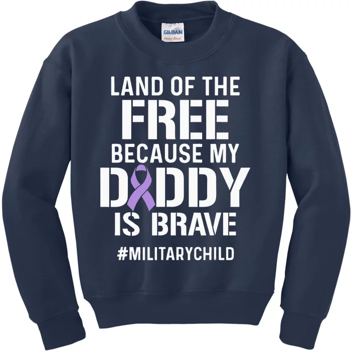 Military Child Month Purple Up Free Brave Dad Pride Kids Sweatshirt