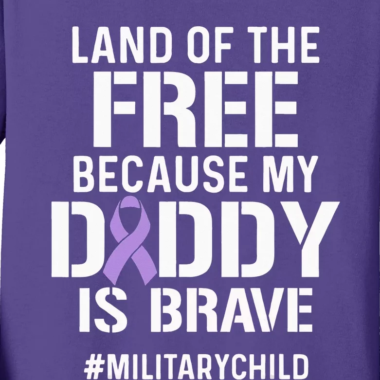 Military Child Month Purple Up Free Brave Dad Pride Kids Long Sleeve Shirt