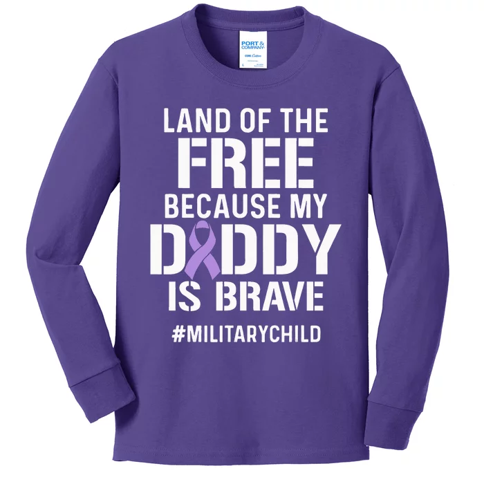 Military Child Month Purple Up Free Brave Dad Pride Kids Long Sleeve Shirt