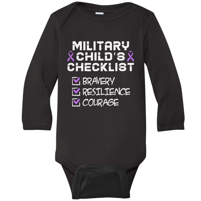 Military Child Month Purple Childs Checklist Baby Long Sleeve Bodysuit