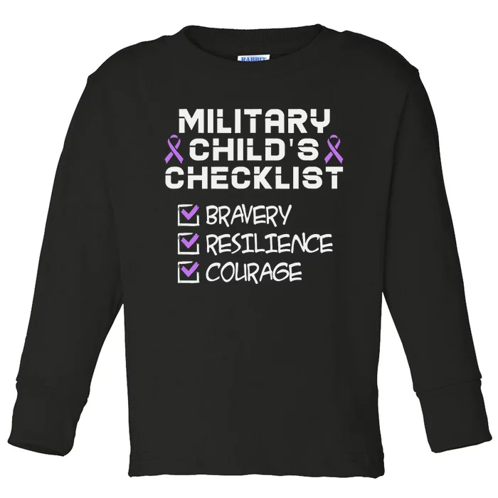 Military Child Month Purple Childs Checklist Toddler Long Sleeve Shirt