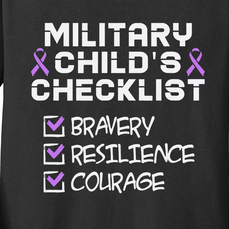 Military Child Month Purple Childs Checklist Kids Long Sleeve Shirt