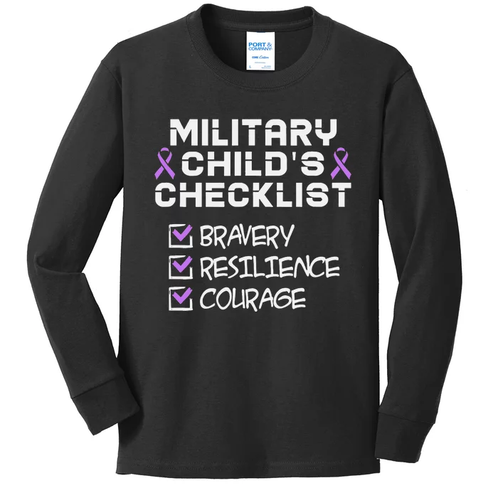 Military Child Month Purple Childs Checklist Kids Long Sleeve Shirt