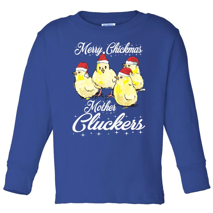 Merry Chickmas Mother Cluckers Chicks Santa Hats Tee Gift Toddler Long Sleeve Shirt