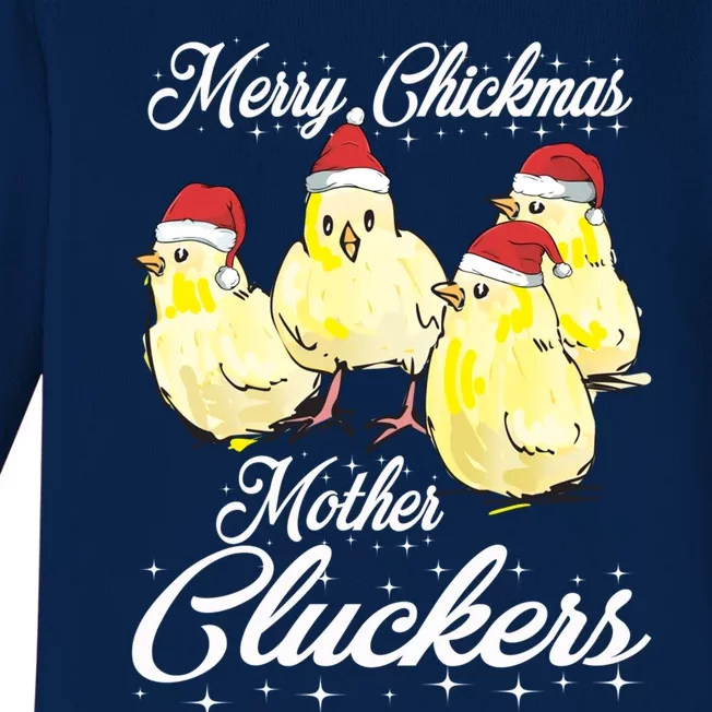 Merry Chickmas Mother Cluckers Chicks Santa Hats Tee Gift Baby Long Sleeve Bodysuit