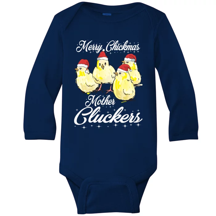 Merry Chickmas Mother Cluckers Chicks Santa Hats Tee Gift Baby Long Sleeve Bodysuit