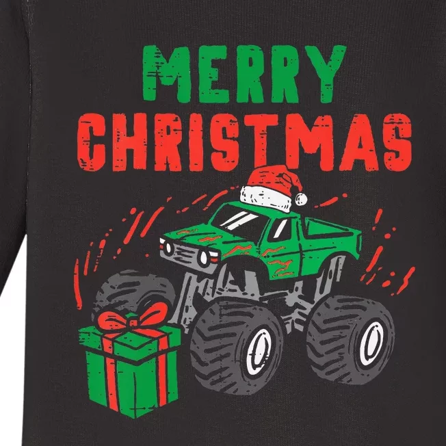 Merry Christmas Monster Truck Xmas Winter Baby Long Sleeve Bodysuit