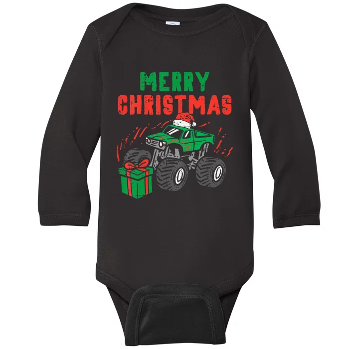 Merry Christmas Monster Truck Xmas Winter Baby Long Sleeve Bodysuit