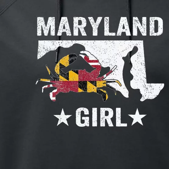 Maryland Crab Maryland Girl Maryland Blue Crab Crabbing Performance Fleece Hoodie