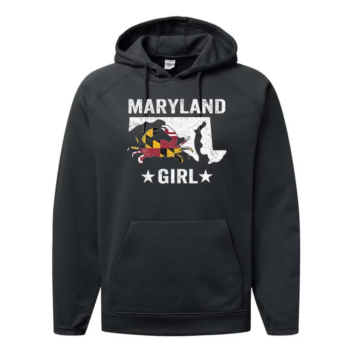 Maryland Crab Maryland Girl Maryland Blue Crab Crabbing Performance Fleece Hoodie