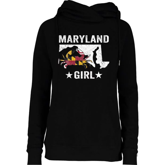 Maryland Crab Maryland Girl Maryland Blue Crab Crabbing Womens Funnel Neck Pullover Hood