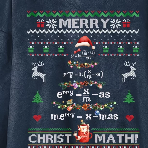 Merry Christmath Math Christmas Tree Ugly Sweater Teacher Gift Hooded Wearable Blanket