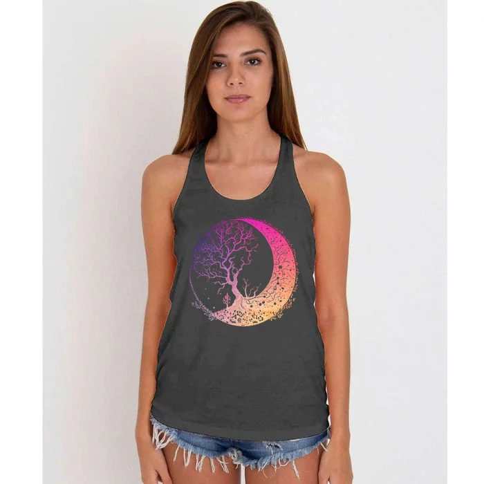 Mandala Crescent Moon Tree Of Life Phases For Women & Ns Women's Knotted Racerback Tank