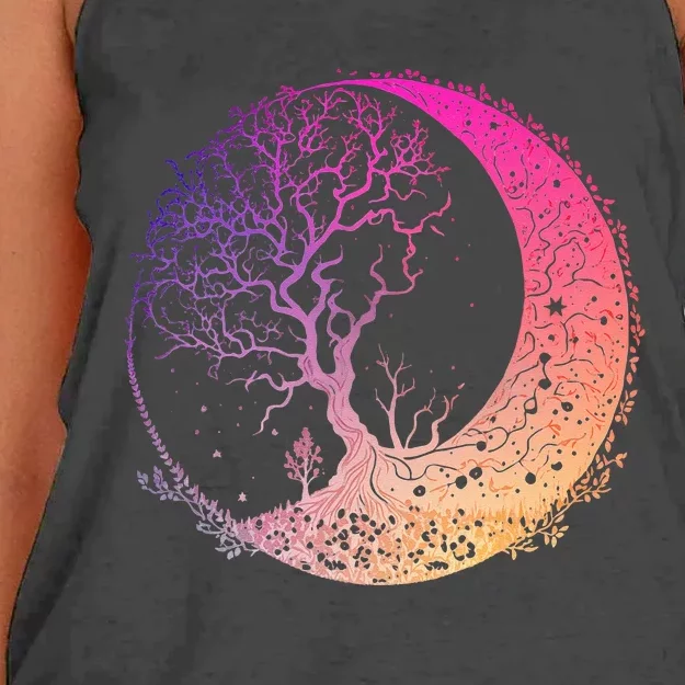 Mandala Crescent Moon Tree Of Life Phases For Women & Ns Women's Knotted Racerback Tank