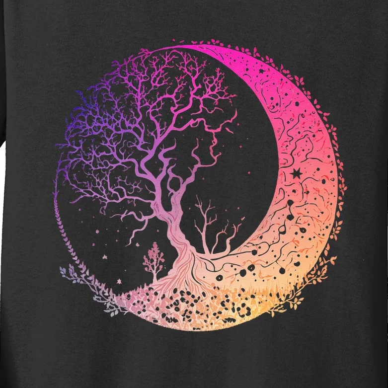 Mandala Crescent Moon Tree Of Life Phases For Women & Ns Kids Long Sleeve Shirt