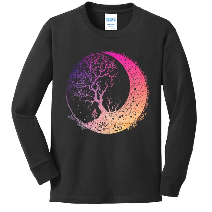 Mandala Crescent Moon Tree Of Life Phases For Women & Ns Kids Long Sleeve Shirt