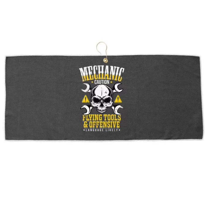 Mechanic Caution Message Funny Auto Mechanic Large Microfiber Waffle Golf Towel