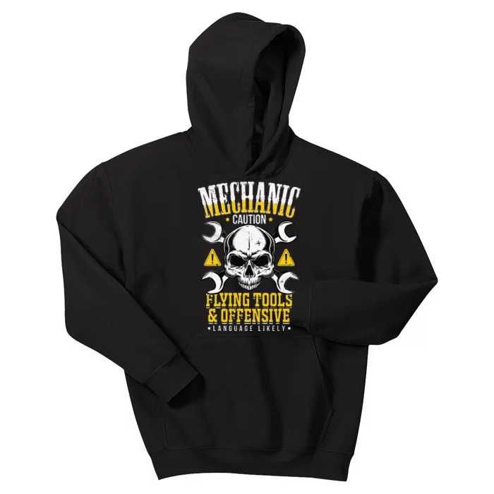 Mechanic Caution Message Funny Auto Mechanic Kids Hoodie