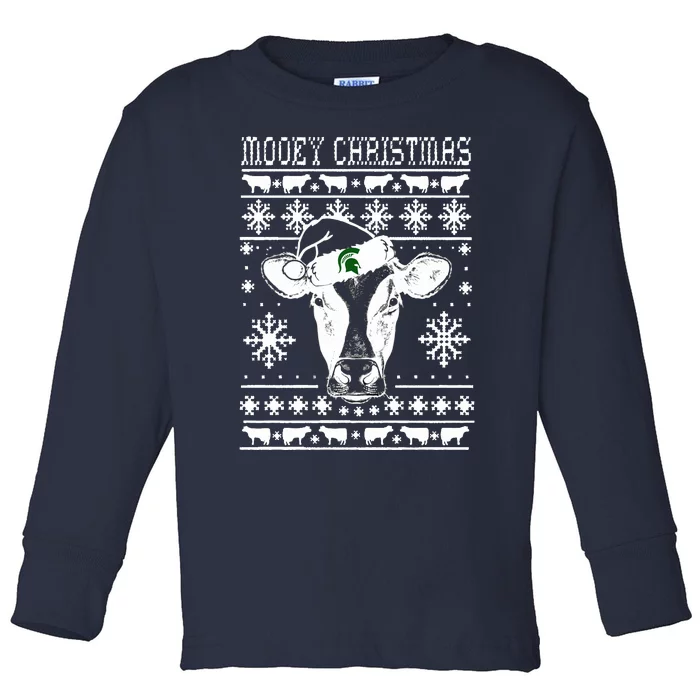 Mooey Christmas Michigan State Farmer Ugle Animals Cow Toddler Long Sleeve Shirt