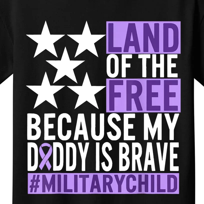 Military Child Month Purple Up Land Of The Free Daddy Brave Kids T-Shirt