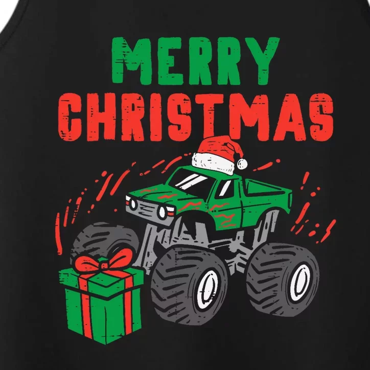 Merry Christmas Monster Truck Boy Xmas Winter Performance Tank