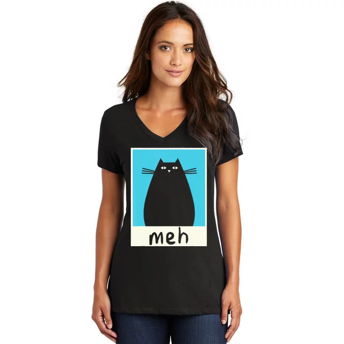 Meh Cat Meow Kitty Cat Lover Japanese Cat Kawaii Anime Women's V-Neck T-Shirt