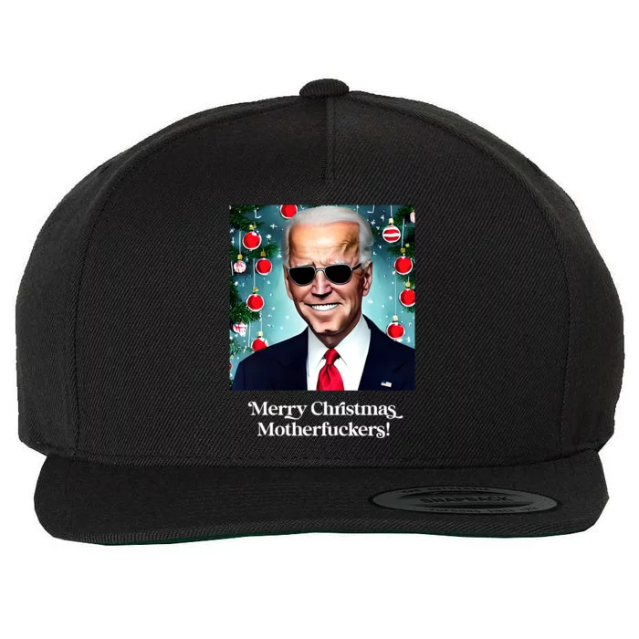 Merry Christmas Motherfuckers Funny Joe Biden Dark Brandon Christmas Holiday Wool Snapback Cap