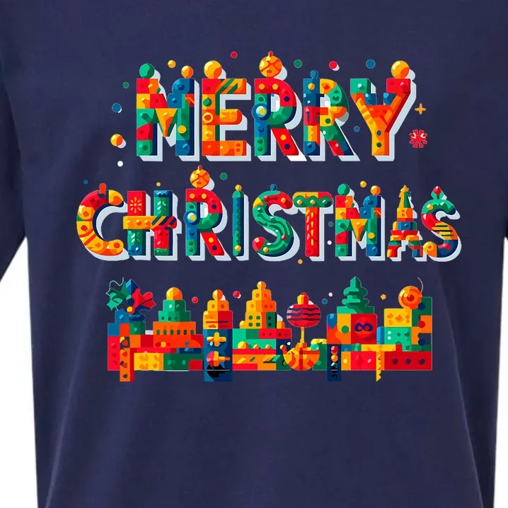 Merry Christmas Master Builder Building Bricks Blocks Lovers Sueded Cloud Jersey T-Shirt