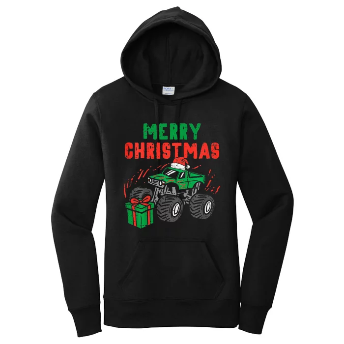 Merry Christmas Monster Truck Xmas Winter Women's Pullover Hoodie