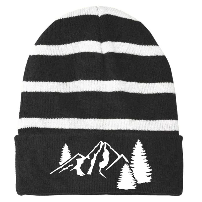 Mountains Camping Striped Beanie with Solid Band