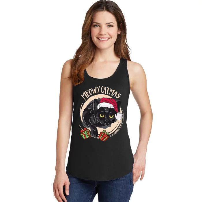 Meowy Catmas Merry Catmas Black Cat Christmas Funny Xmas Ladies Essential Tank