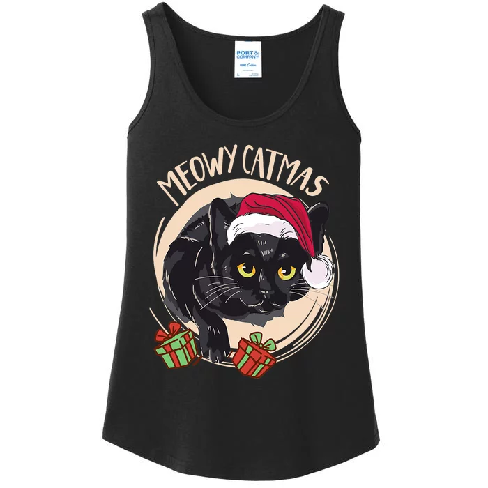 Meowy Catmas Merry Catmas Black Cat Christmas Funny Xmas Ladies Essential Tank