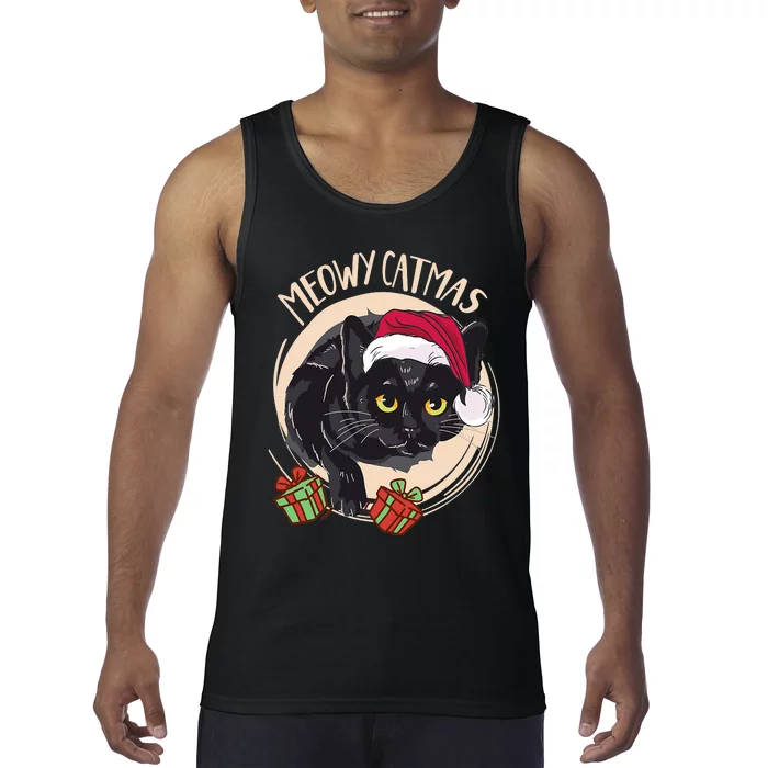 Meowy Catmas Merry Catmas Black Cat Christmas Funny Xmas Tank Top