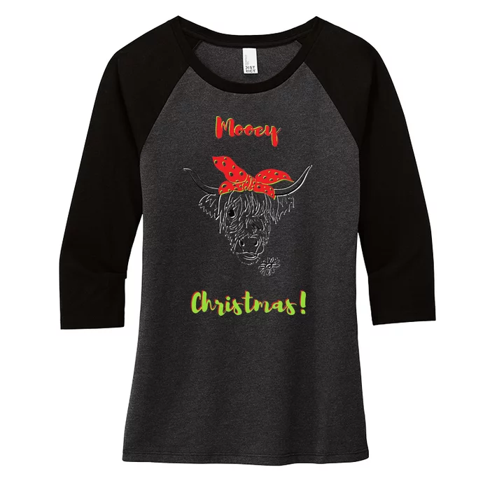 Mooey Christmas Women's Tri-Blend 3/4-Sleeve Raglan Shirt