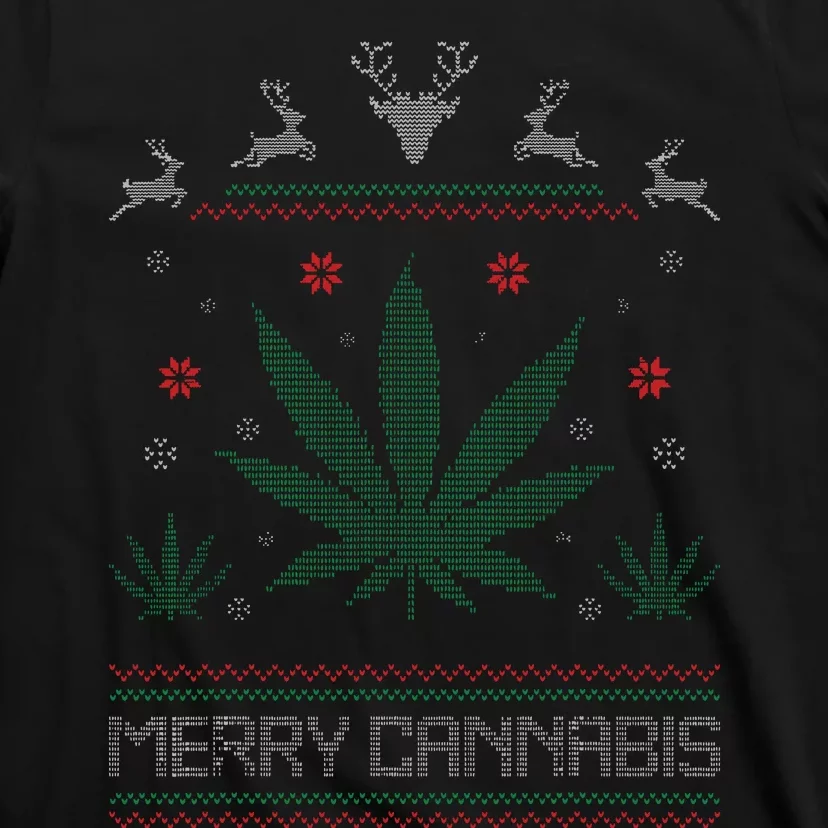 Merry Cannabis Marijuana Ugly Christmas Sweater Stoner T-Shirt