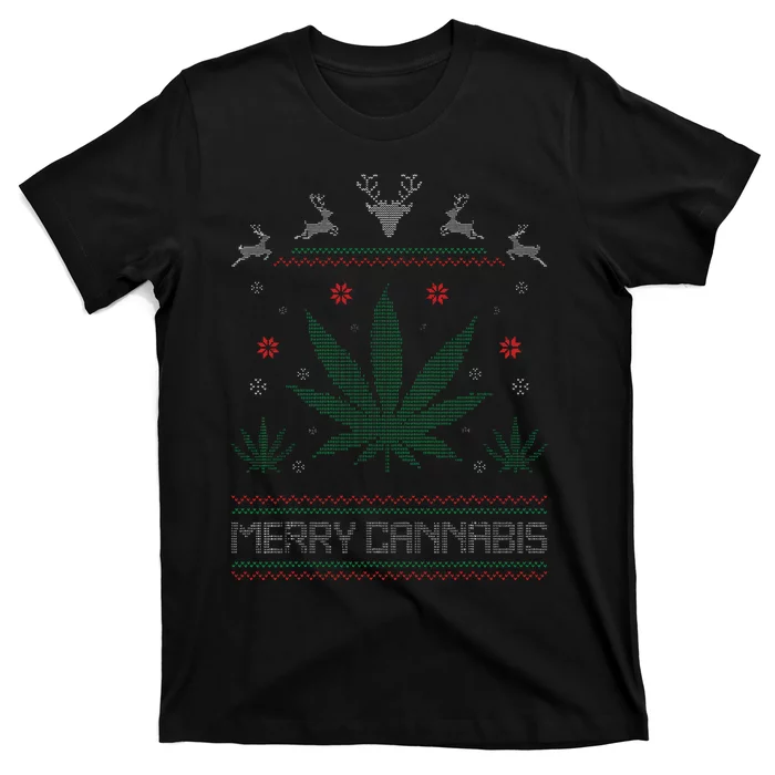 Merry Cannabis Marijuana Ugly Christmas Sweater Stoner T-Shirt