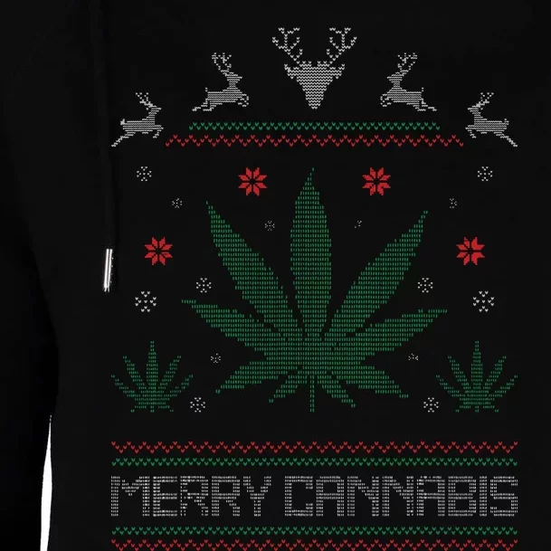 Merry Cannabis Marijuana Ugly Christmas Sweater Stoner Womens Funnel Neck Pullover Hood