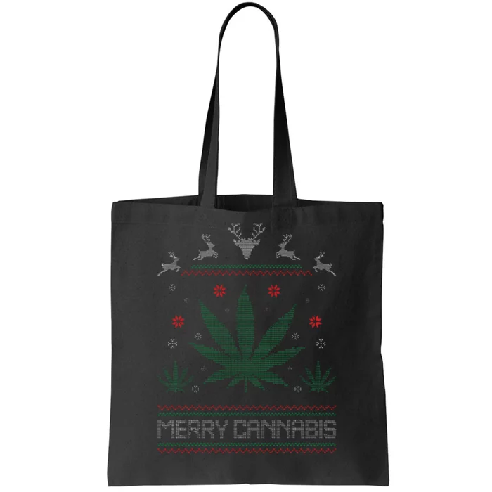 Merry Cannabis Marijuana Ugly Christmas Sweater Stoner Tote Bag