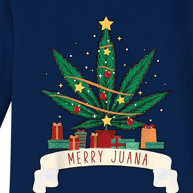 Merry Christmas Marijuana Tree Funny Cannabis Weed Baby Long Sleeve Bodysuit