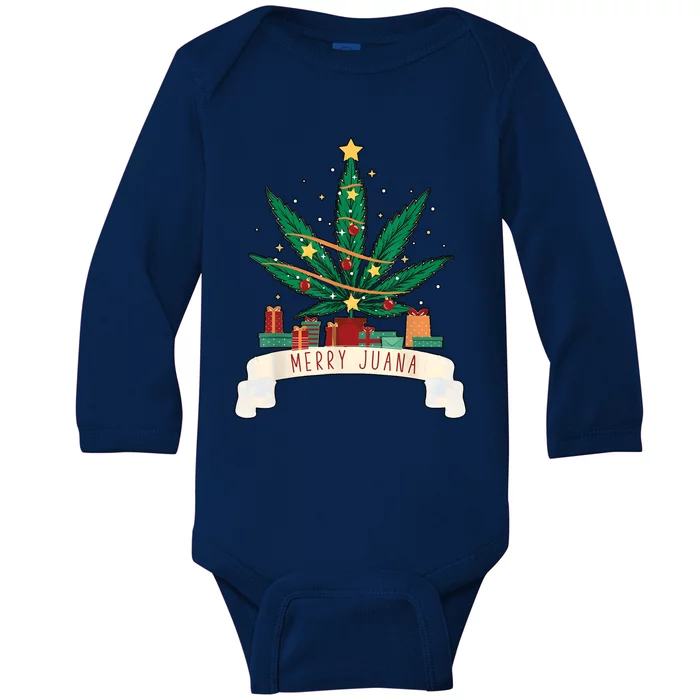 Merry Christmas Marijuana Tree Funny Cannabis Weed Baby Long Sleeve Bodysuit