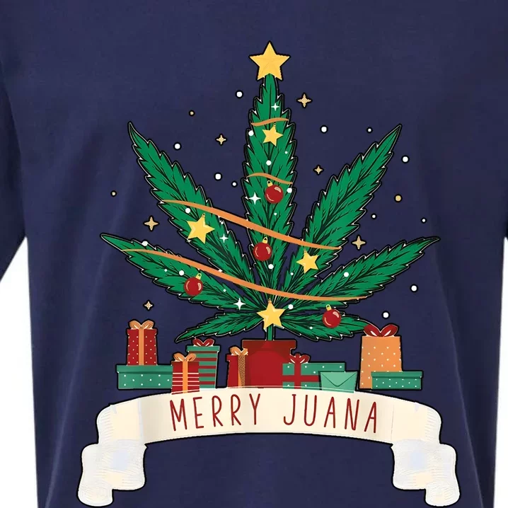 Merry Christmas Marijuana Tree Funny Cannabis Weed Sueded Cloud Jersey T-Shirt