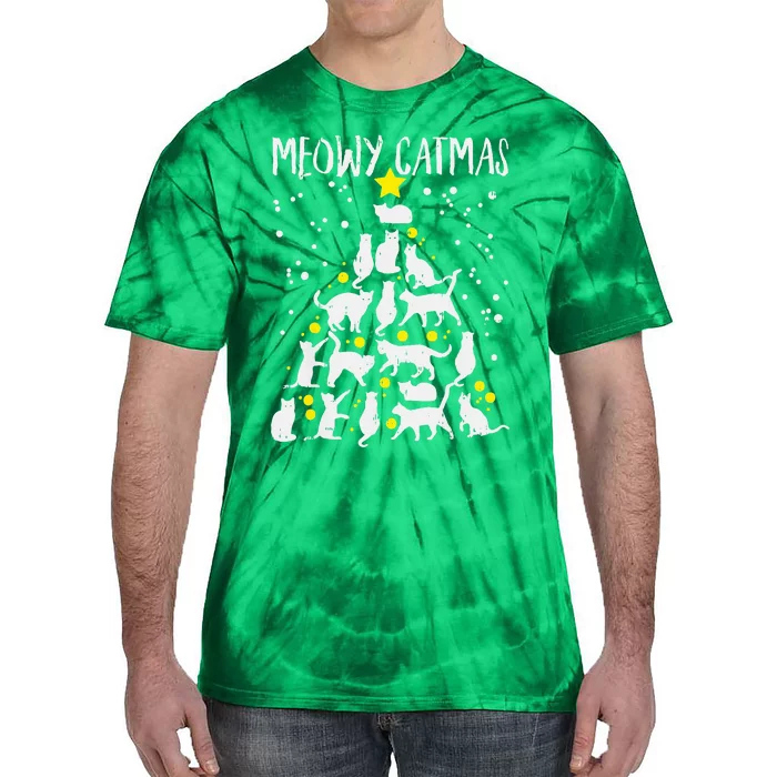 Merry Catmas Meow Christmas Tree Catmas Cat Christmas Xmas Tie-Dye T-Shirt