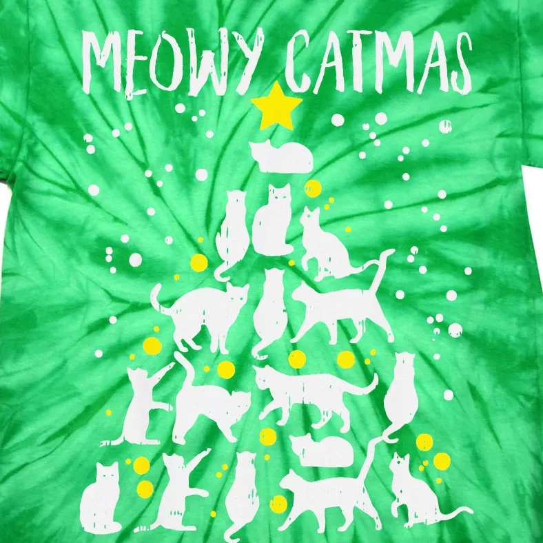 Merry Catmas Meow Christmas Tree Catmas Cat Christmas Xmas Tie-Dye T-Shirt