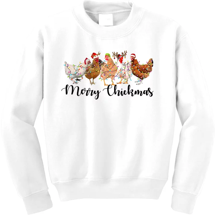 Merry Chickmas Merry Christmas Chicken Christmas Lights Long Sleeve Kids Sweatshirt