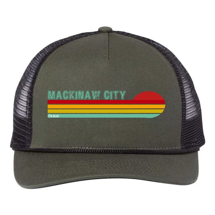 Mackinaw City Michigan Retro Rope Trucker Hat Cap