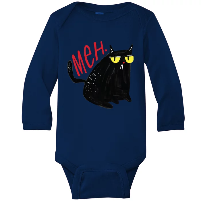 Meh Cat Baby Long Sleeve Bodysuit