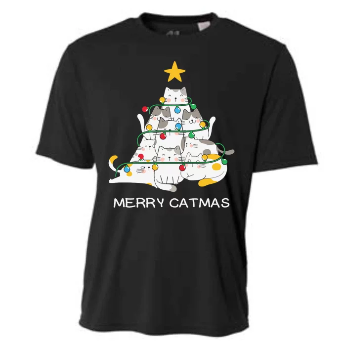 Merry Catmas Merry Christmas Funny Christmas Light Cooling Performance Crew T-Shirt