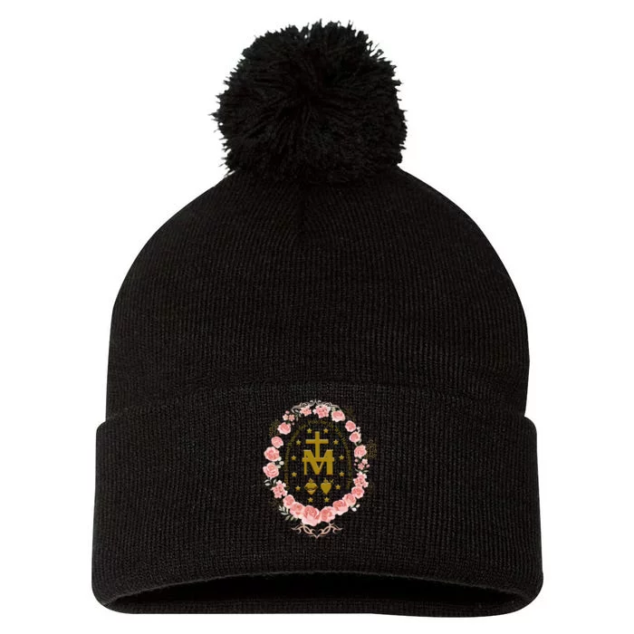 Marian Catholic Pom Pom 12in Knit Beanie