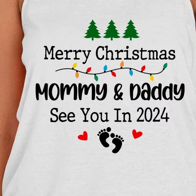 Merry Christmas Mommy And Daddy See You In 2024 Women's Knotted Racerback Tank