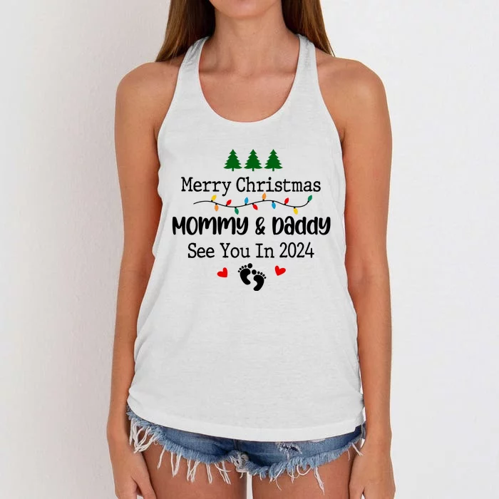 Merry Christmas Mommy And Daddy See You In 2024 Women's Knotted Racerback Tank